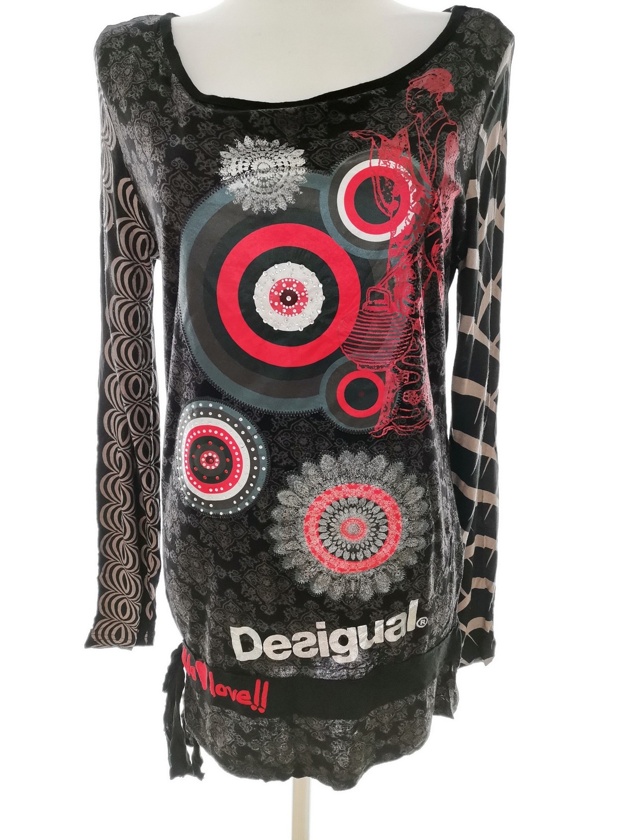 DESIGUAL Stl L Färg Svart Geometrisk Båtringning Tunika blus Långärmad Material Viskos 100%