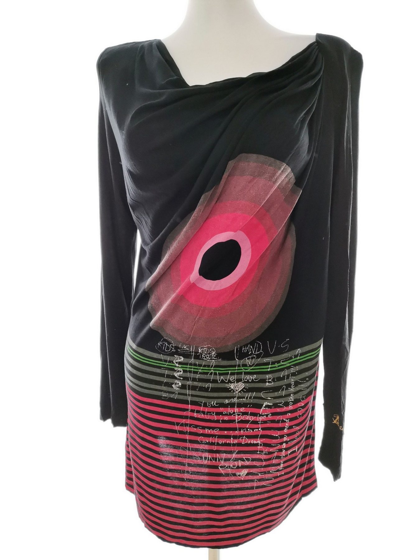 DESIGUAL Stl XL Färg Svart Ränder Draperad Tunika blus Långärmad Material Viskos 100%