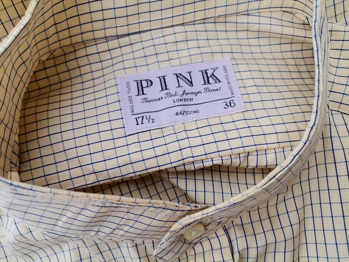 Pink Thomas Pink Stl 17,5 (44) Färg Elfenben Rutigt Krage Herr Skjorta, elegant Långärmad Material Bomull 100%