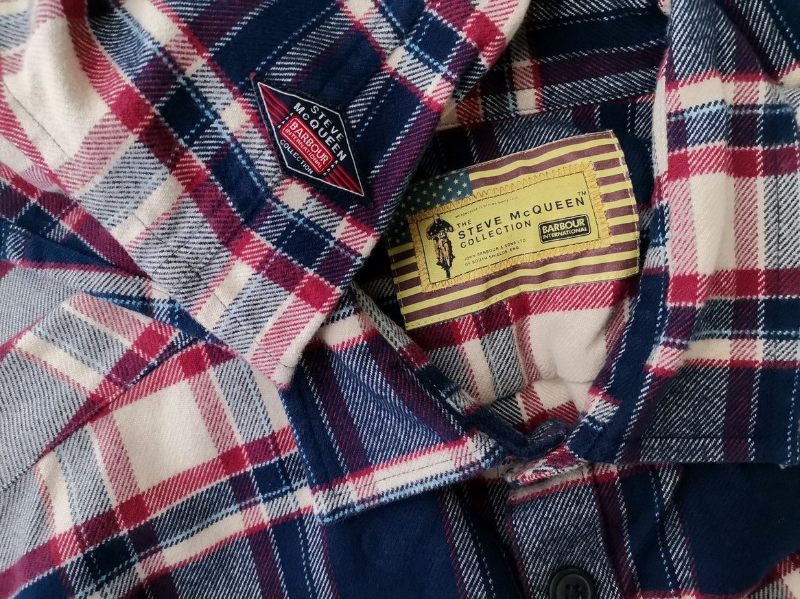 BARBOUR Stl L Färg Marinblå Rutigt Krage Herr skjorta, casual Långärmad Material Bomull 100%