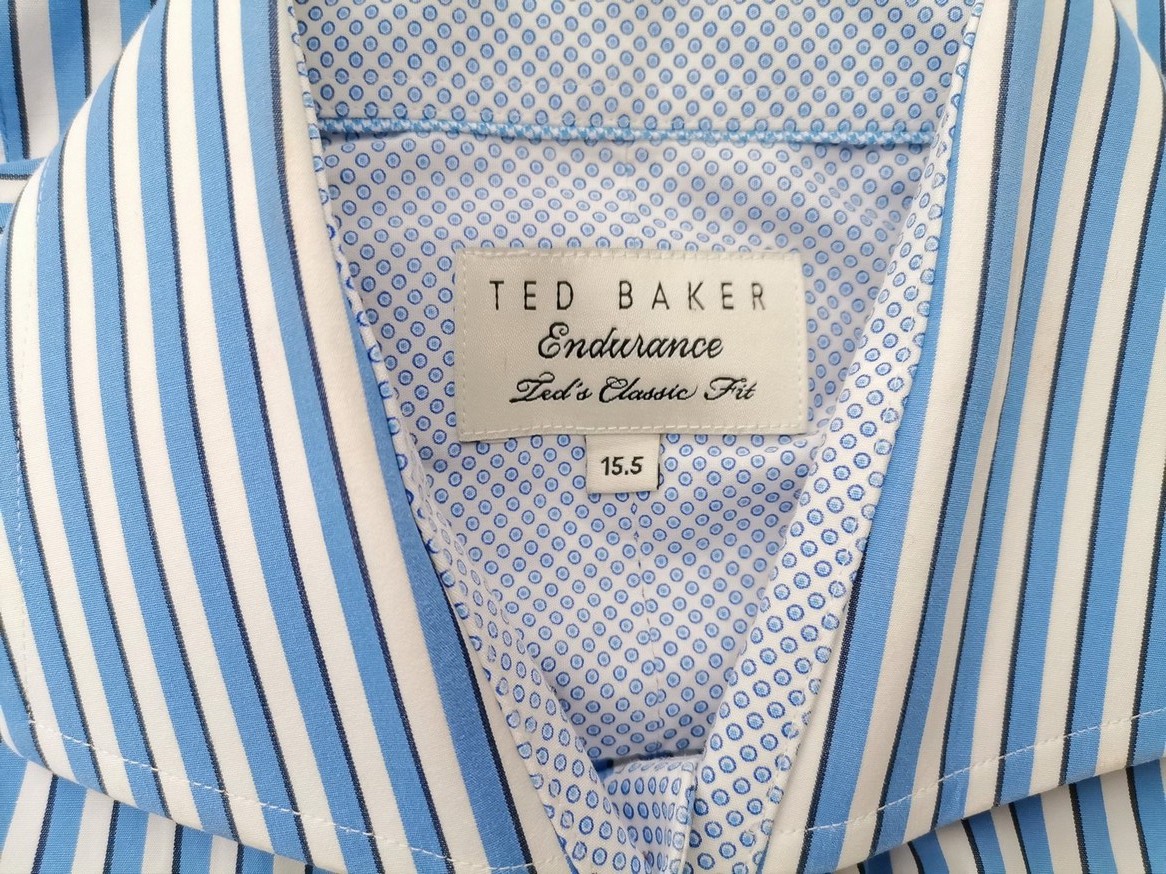 Ted Baker Stl 15,5 (38) Färg Blå Ränder Krage Knäppt Skjort Blus Långärmad Material Bomull 100%