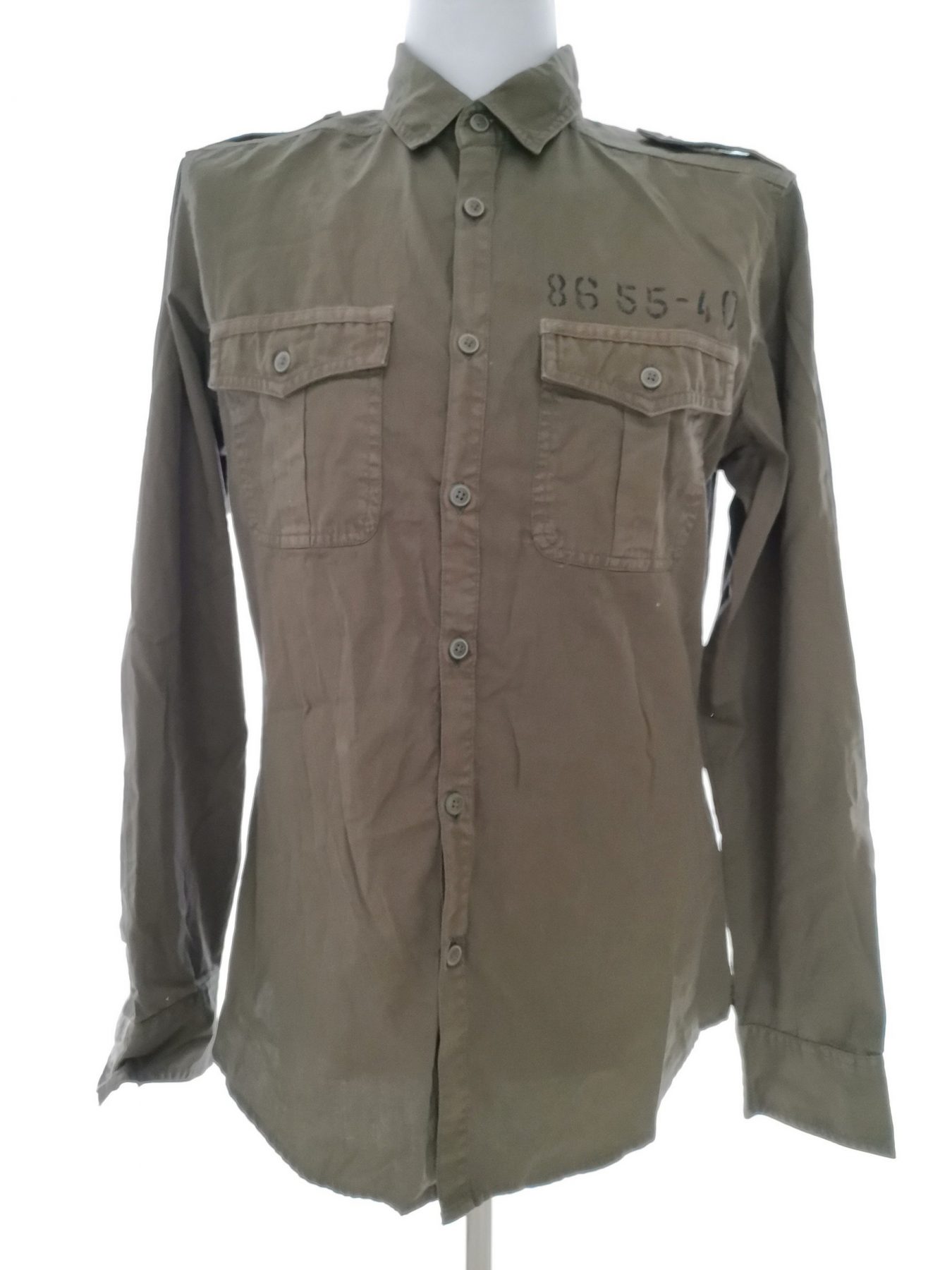 Stile Benetton Stl L Färg Khaki Krage Herr skjorta, casual Långärmad Material Bomull 100%