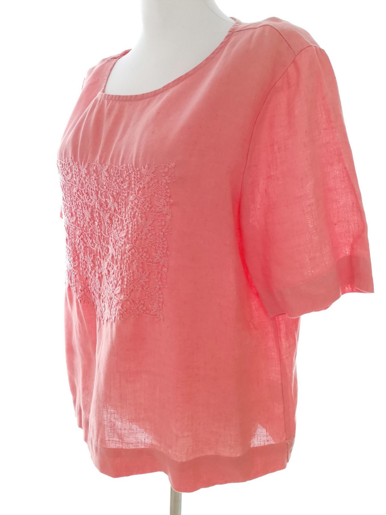 Flash Stl M Färg Rosa Rund urringning Blus Kortärmad Material Lin 100%