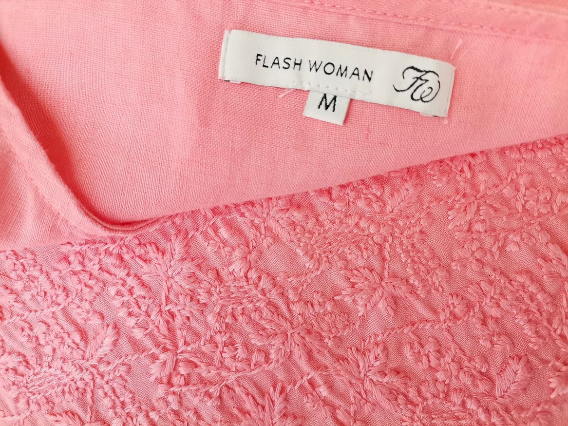 Flash Stl M Färg Rosa Rund urringning Blus Kortärmad Material Lin 100%