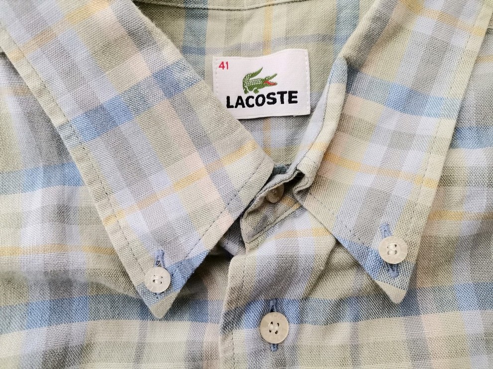 Lacoste Stl 41 Färg Grön Rutigt Krage Herr Skjorta, elegant Kortärmad Material Bomull