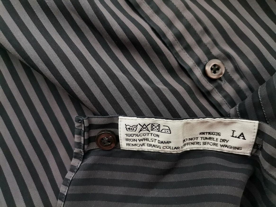 Charles Tyrwhitt Stl L Färg Grå Ränder Krage Herr skjorta, casual Långärmad Material Bomull 100%