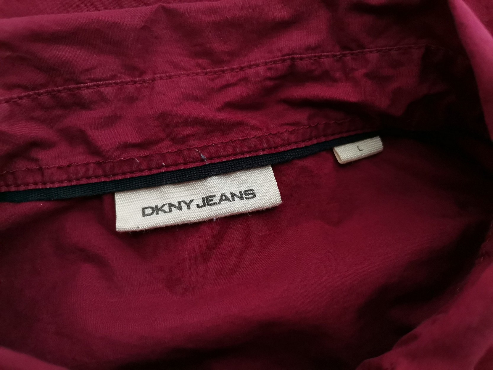 Dkny Jeans Stl L Färg Vinröd Krage Herr skjorta, casual Kortärmad Material Bomull 100%