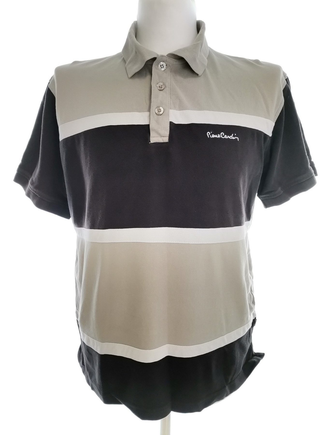 Pierre Cardin Stl L Färg Grå Ränder Krage Herr Polo Kortärmad Material Bomull 100%