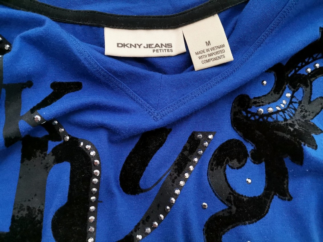 Dkny Jeans Stl M Färg Blå V-ringning Blus Kortärmad Material Bomull 100%