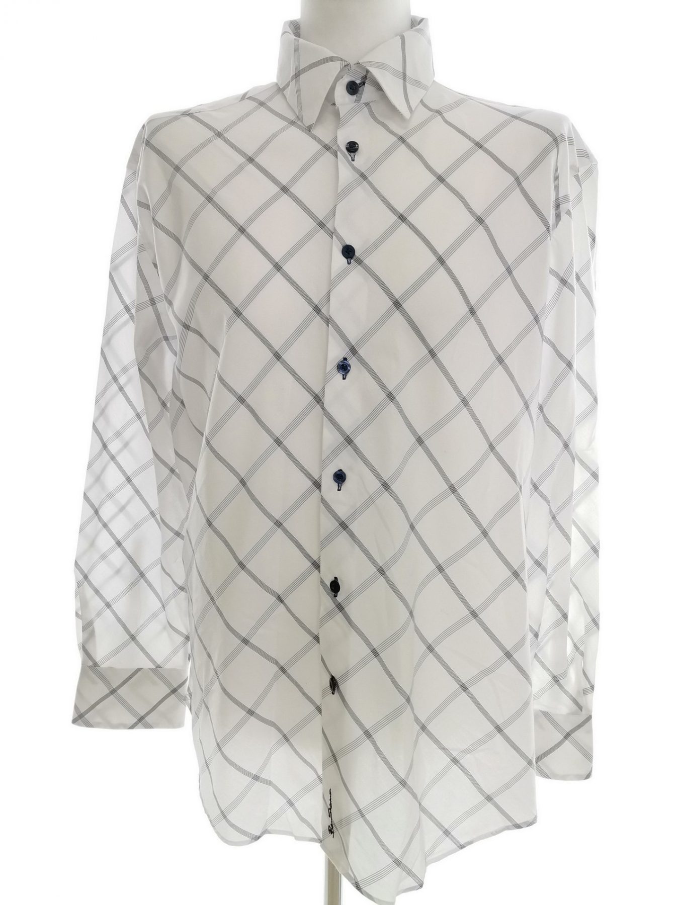 BEN SHERMAN Stl 4 (XL) Färg Vit Rutigt Krage Herr skjorta, casual Långärmad Material Bomull