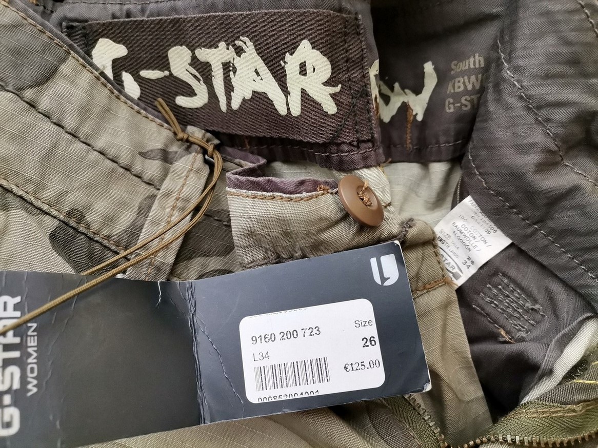 G-Star Raw Stl W26 L34 Färg Khaki Kamouflage Casual Byxor Material Bomull 100%