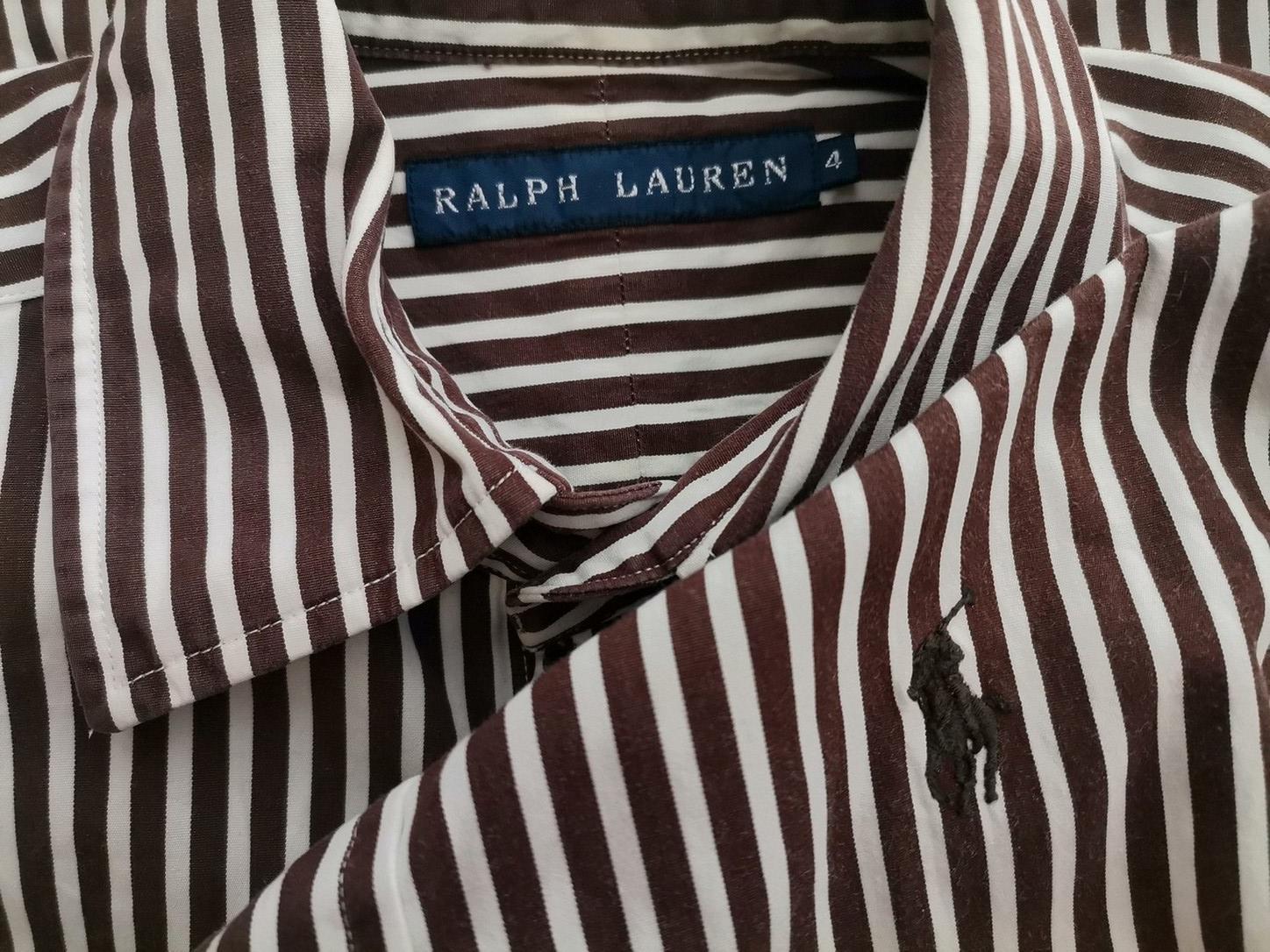 Ralph Lauren Stl 4(42) Färg Brun Ränder Krage Knäppt Skjort Blus Långärmad Material Bomull 100%