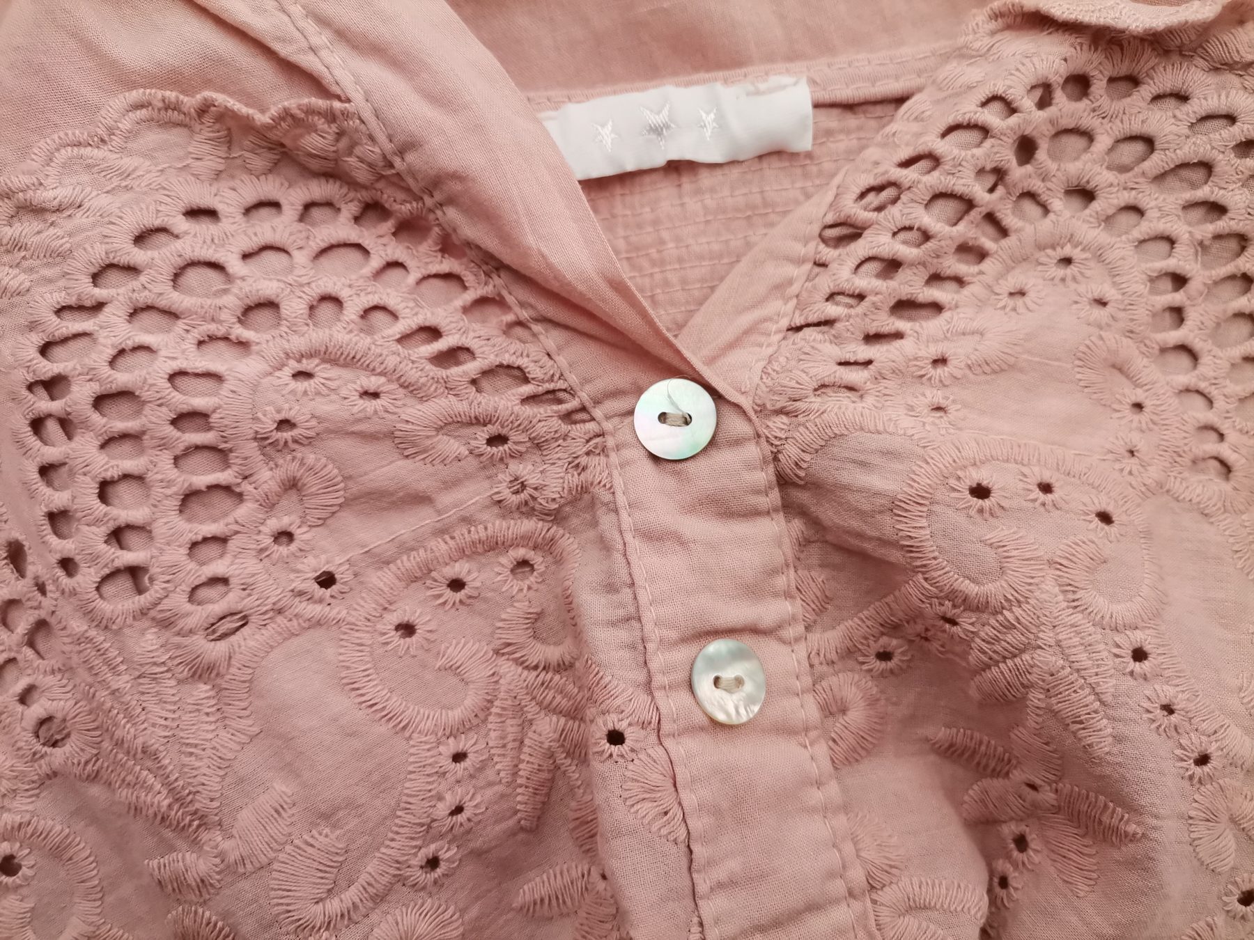 Italy Stl 44 Färg Pudrig Rosa Split Crew Neck Popover Blus Knappar Långärmad Material Bomull 100%