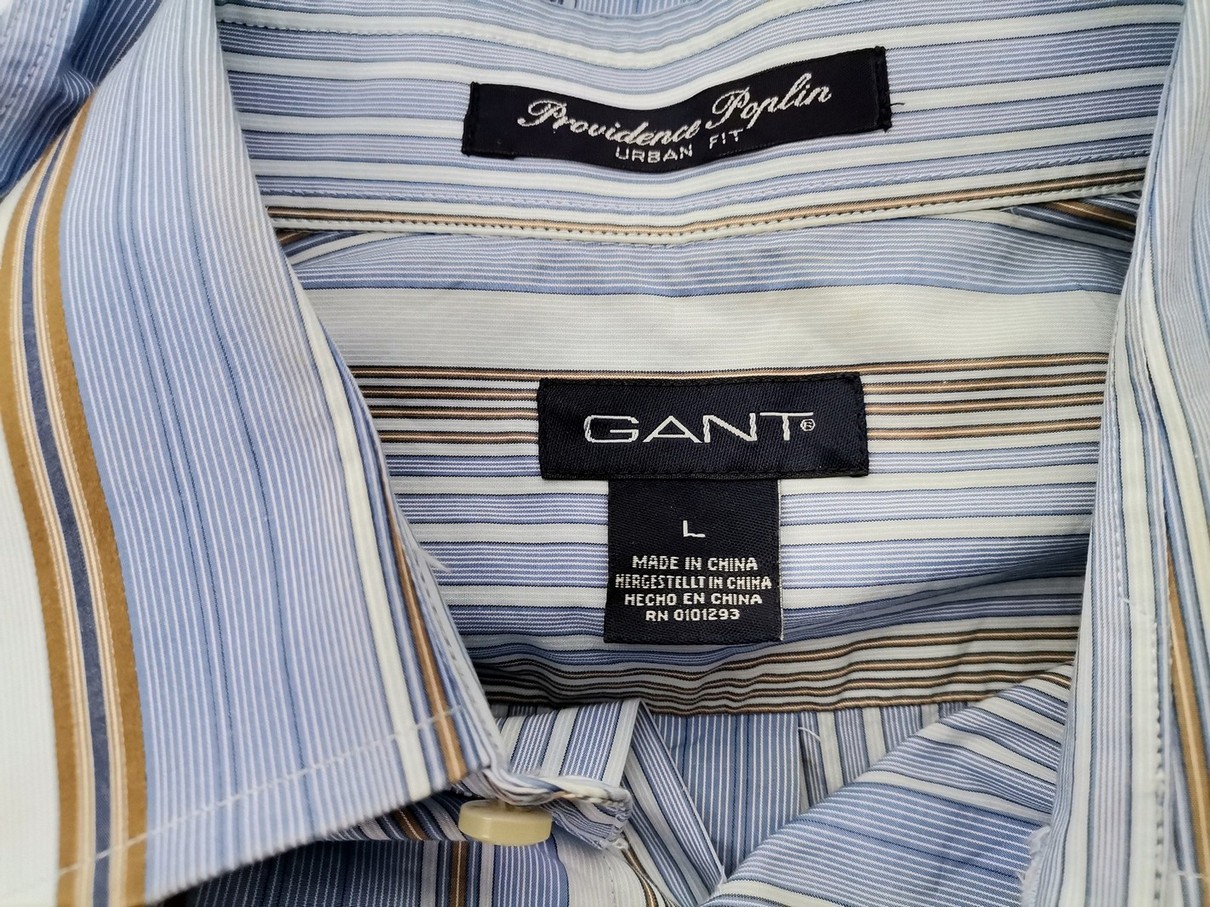 Gant Stl L Färg Blå Ränder Krage Knäppt Skjort Blus Långärmad Material Bomull 100%