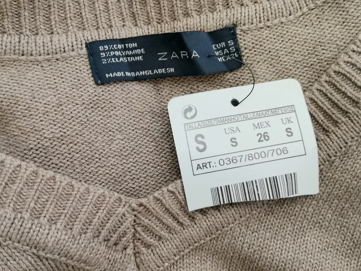 Zara Stl S Färg Beige V-ringning Tröja Långärmad Material Bomull Finstickat