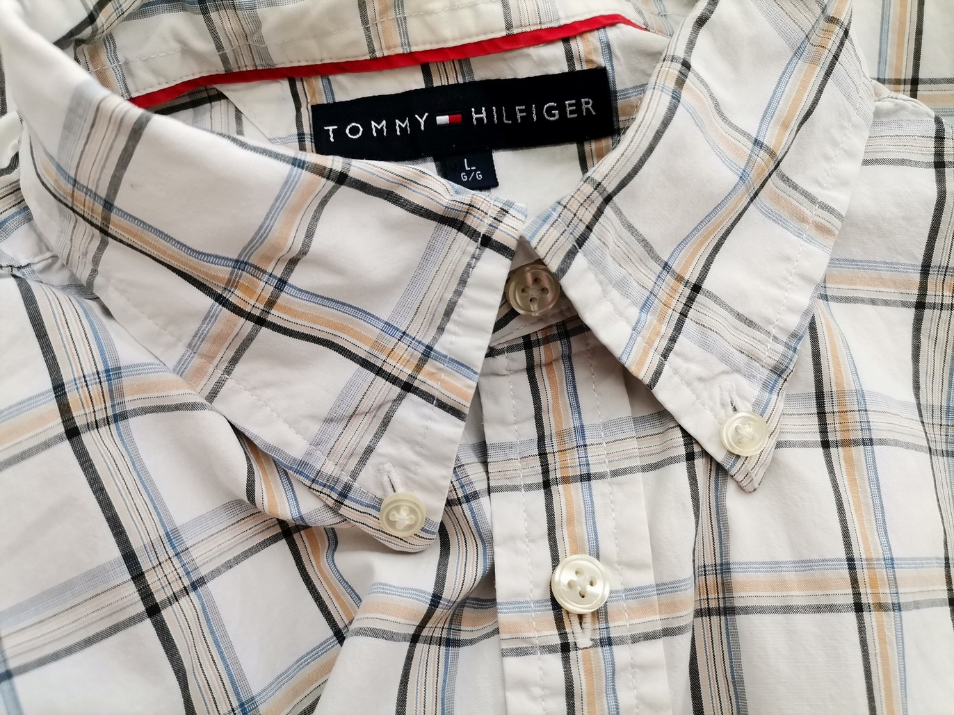 Tommy hilfiger Stl L Färg Grå Rutigt Krage Herr skjorta, casual Långärmad Material Bomull 100%