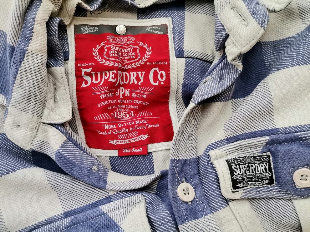 Superdry Stl S Färg Blå Rutigt Krage Herr skjorta, casual Långärmad Material Bomull 100%