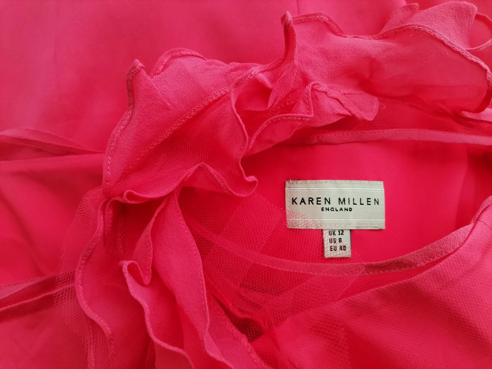 Karen MILLEN Stl 12 (40) Färg Rosa Enaxlad Balklänning Afton Klänning Ärmlös Knälängd Material Siden