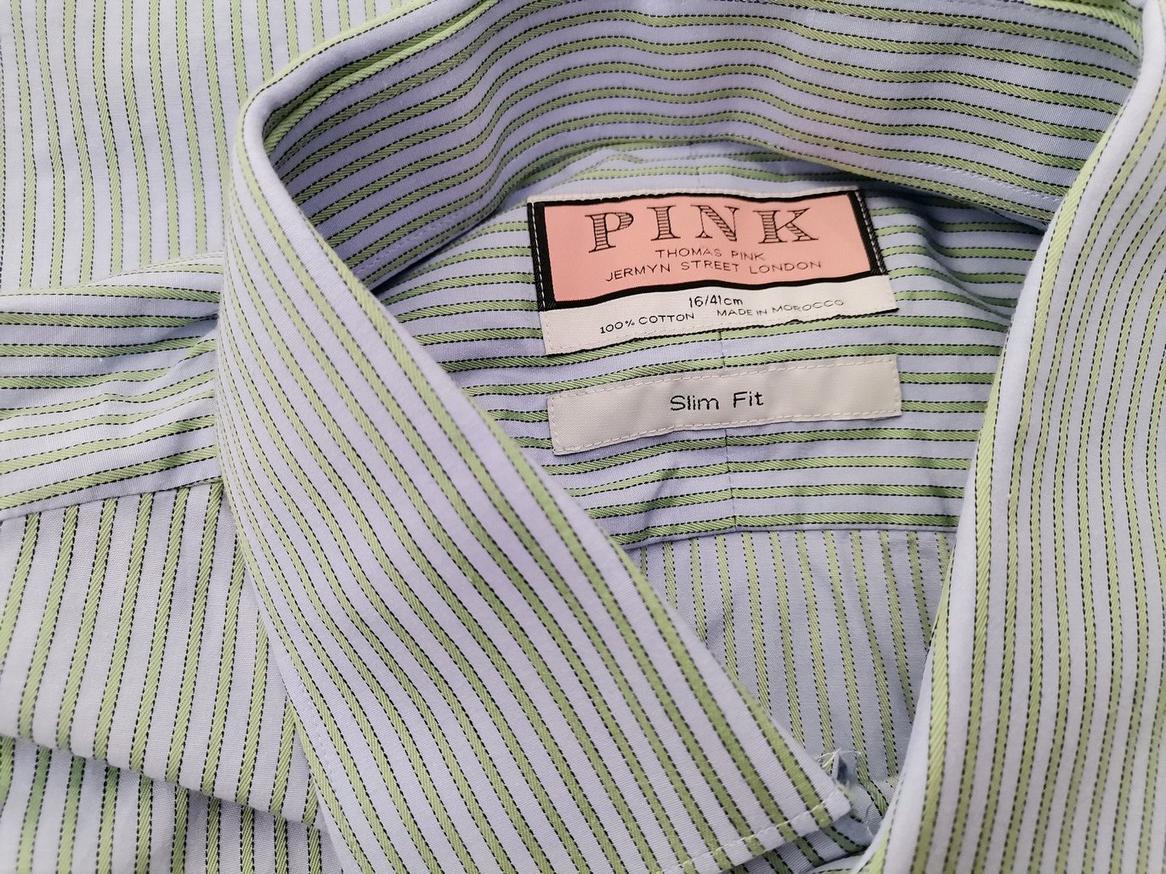 Pink Thomas Pink Stl 16 (41) Färg Blå Ränder Krage Herr Skjorta, elegant Långärmad Material Bomull 100%