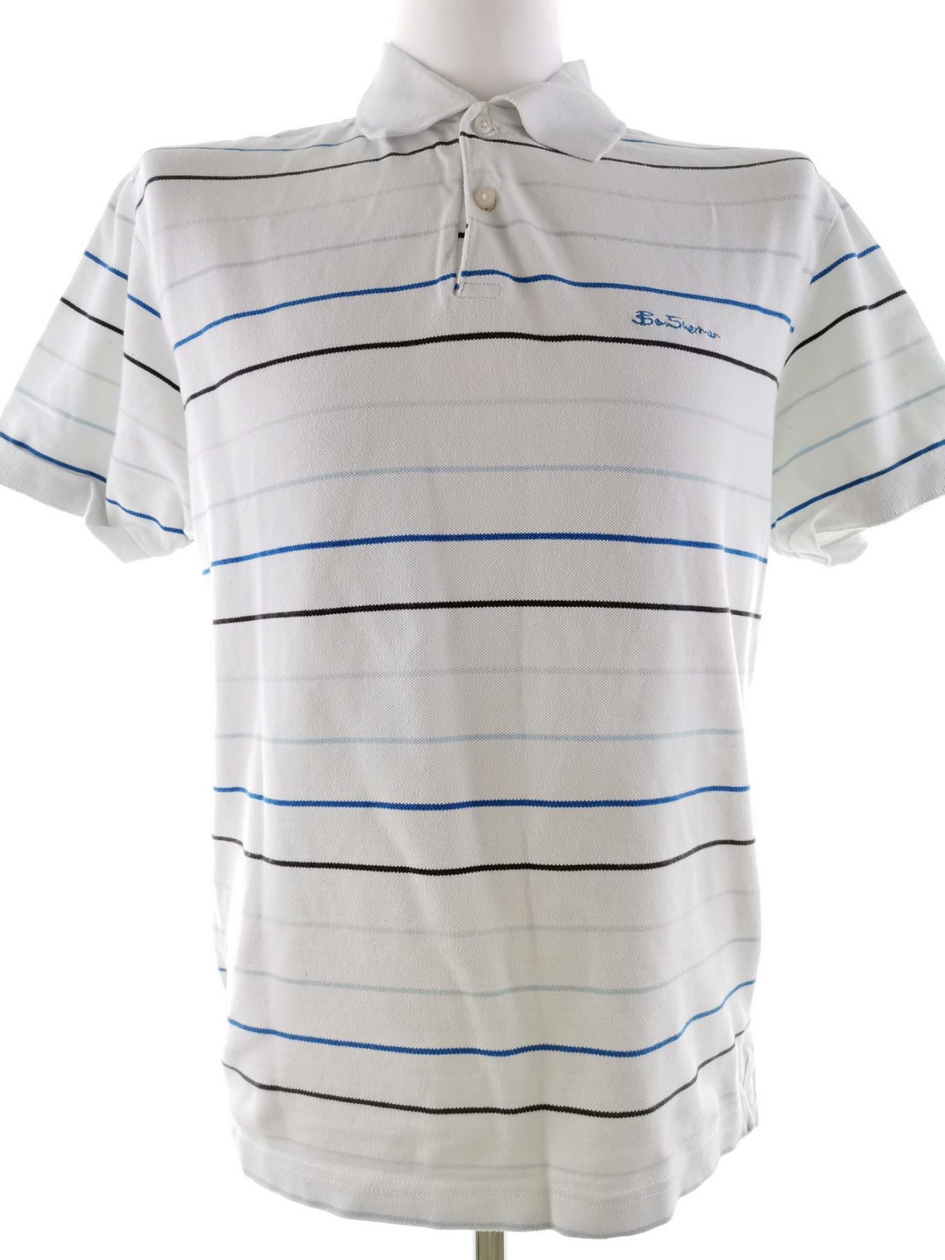 BEN SHERMAN Stl M Färg Vit Ränder Krage Herr Polo Kortärmad Material Bomull 100%