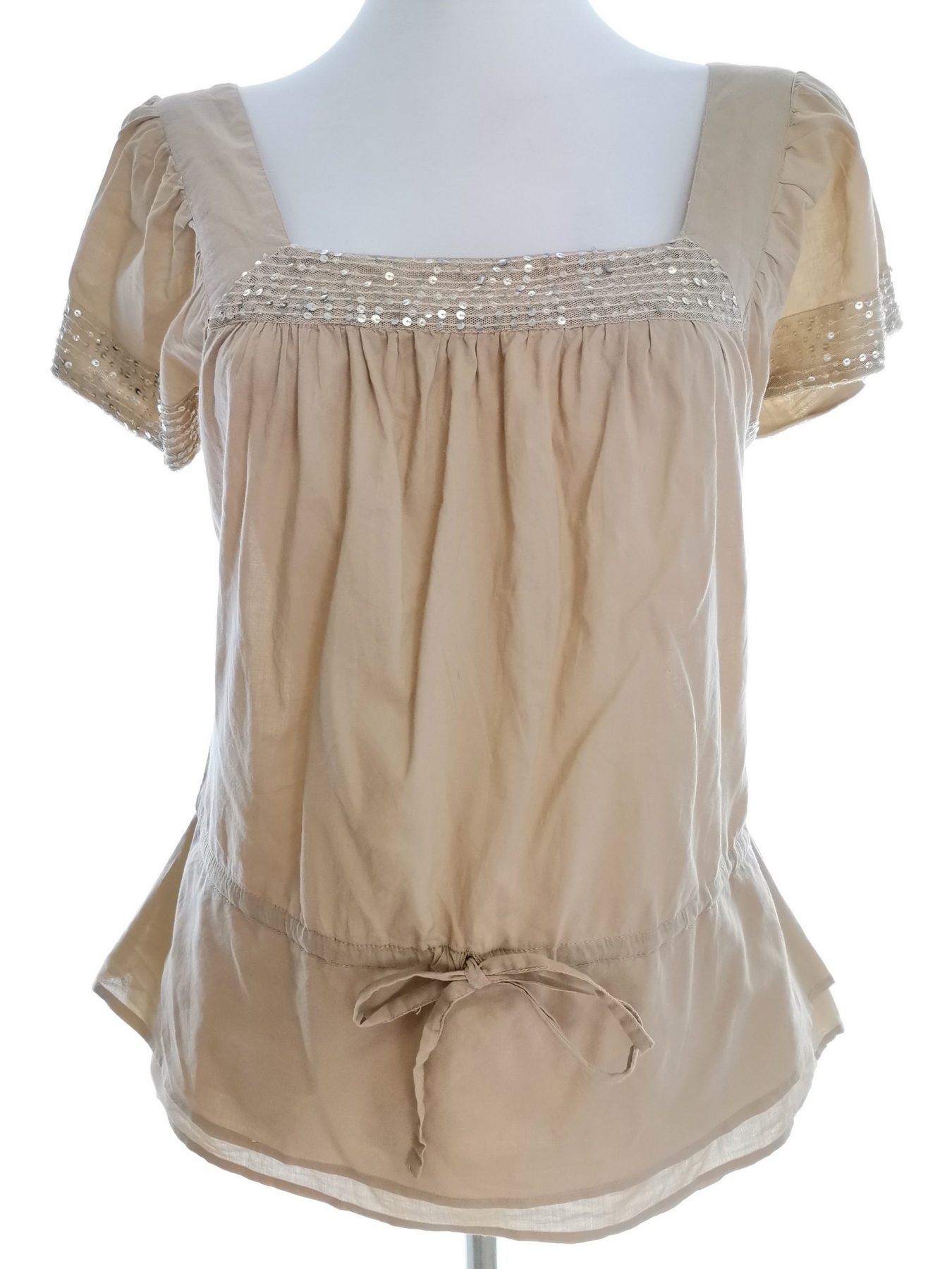 Soaked in luxury Stl M Färg Beige Kvadratisk urringning Peplum Blus Kortärmad