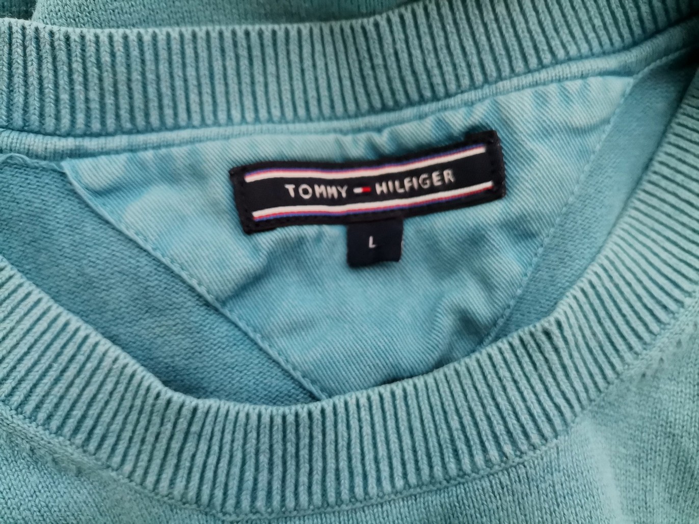 Tommy hilfiger Stl L Färg Turkos Herr Tröja Långärmad Material Bomull 100%