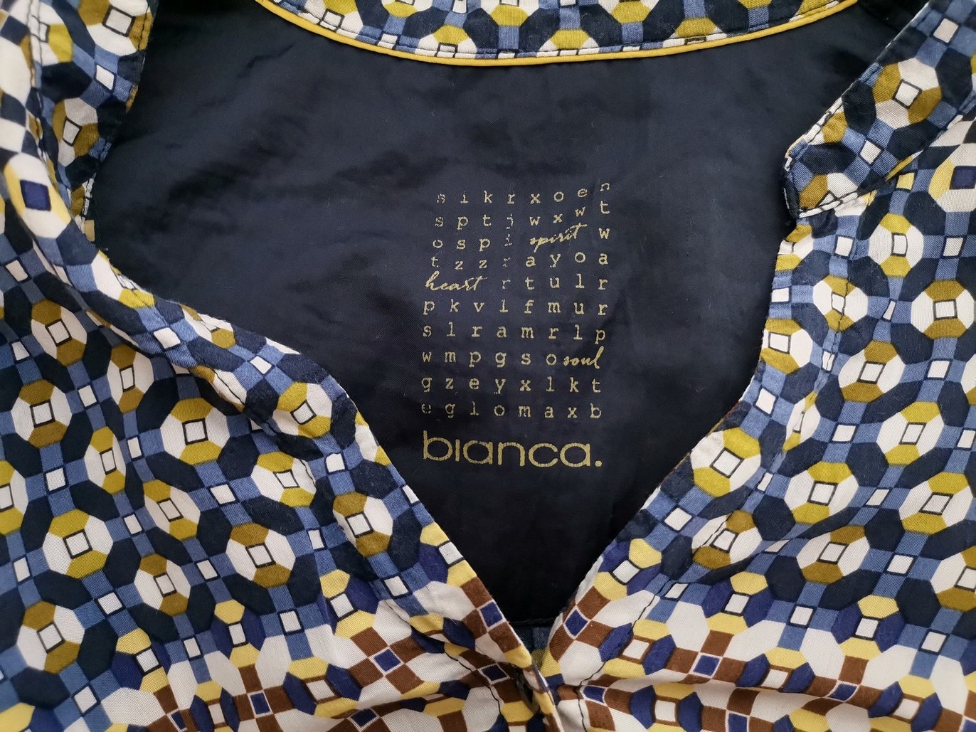 Bianca Stl 38/40 Färg Marinblå Ränder Split Crew Neck Knäppt Tunika Blus Långärmad