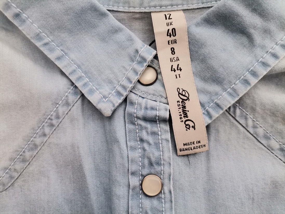 Denim Co. Stl 12 (40) Färg Blå Krage Knäppt Skjort Blus Långärmad Material Bomull 100%