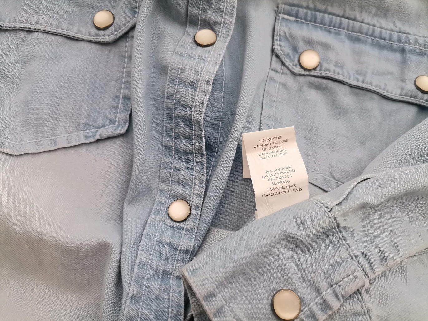 Denim Co. Stl 12 (40) Färg Blå Krage Knäppt Skjort Blus Långärmad Material Bomull 100%