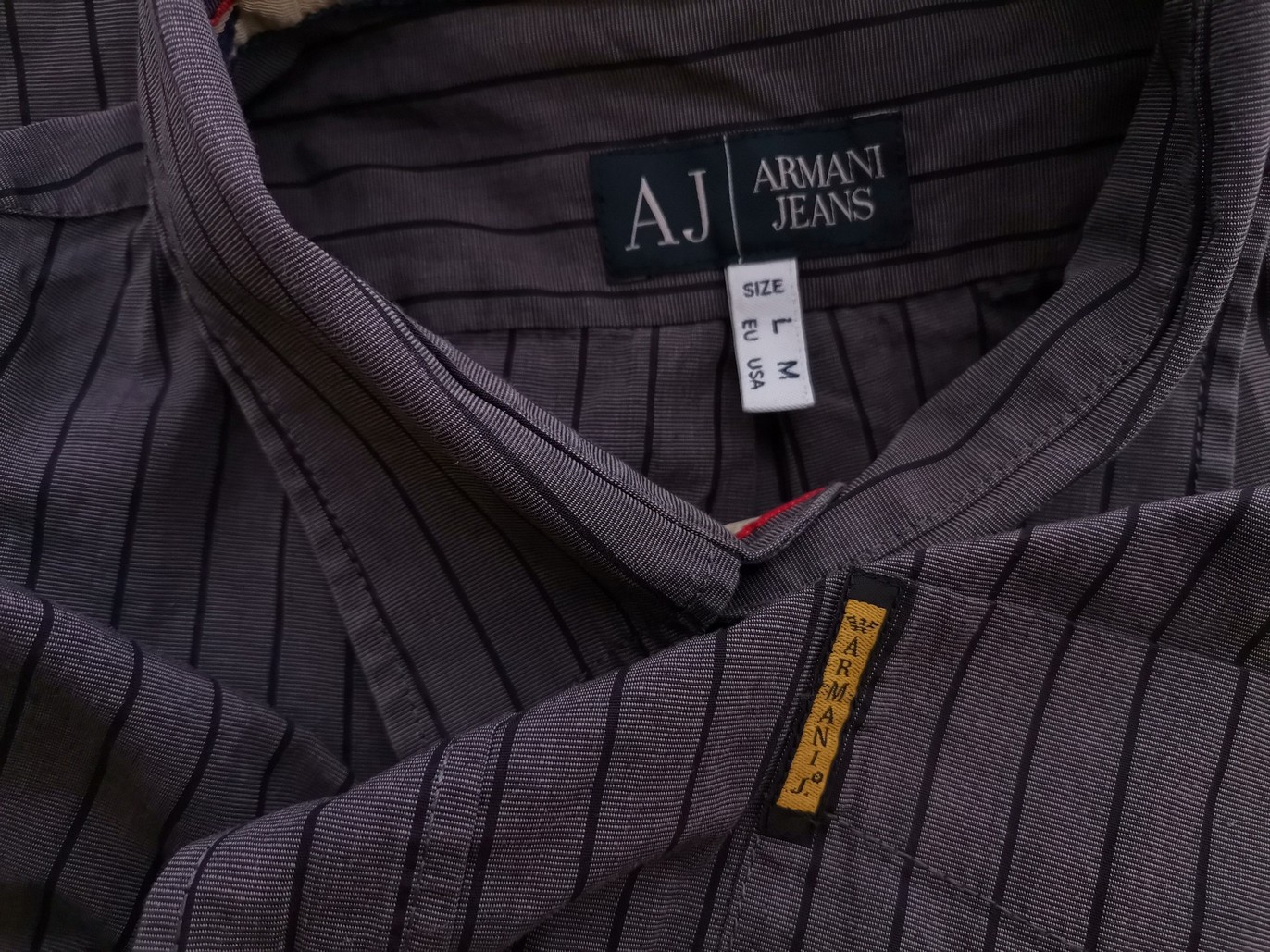 AJ ARMANI JEANS Stl L Färg Grå Ränder Krage Herr skjorta, casual Långärmad Material Bomull 100%