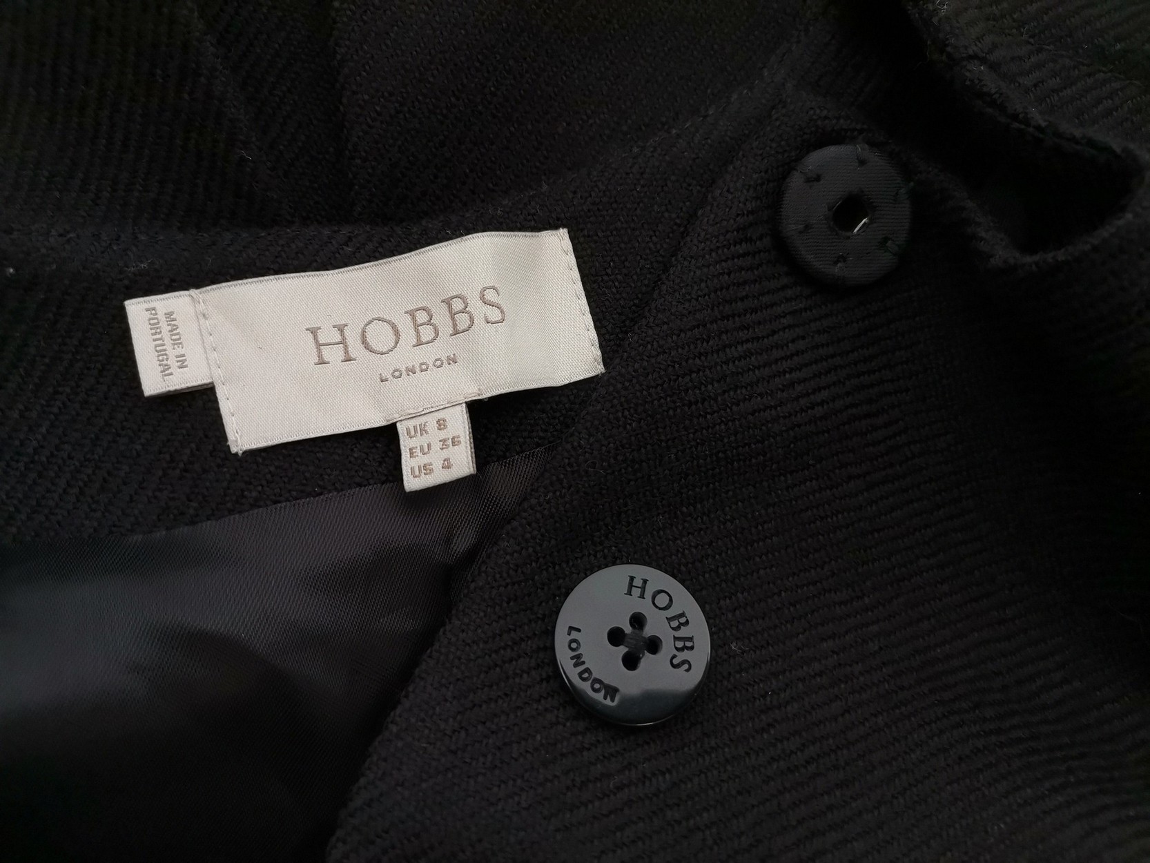 Hobbs London Stl 8 (36) Färg Svart Rund urringning Kavaj med knappar Långärmad Material Ull 100%