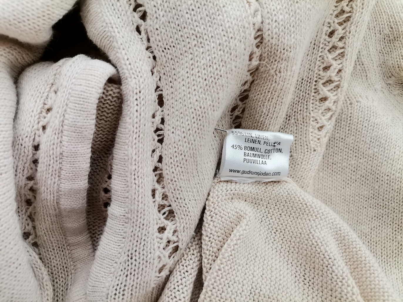 Gudrun Sjödén Stl M Färg Beige Rund urringning Stickad Tunika Blus Långärmad Material Lin