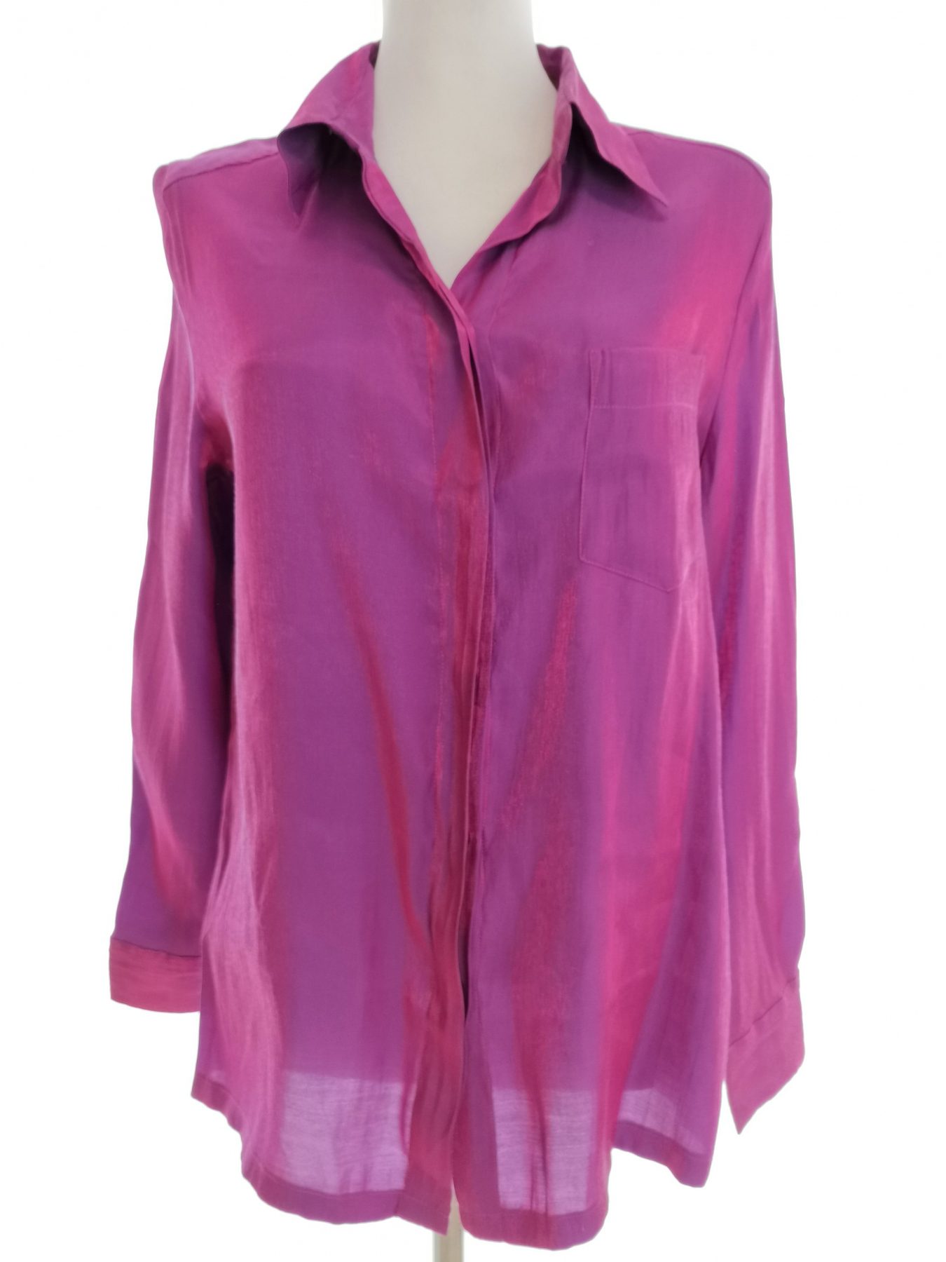 B Vintage Stl 38 Färg Fuchsia Krage Knäppt Skjort Blus Långärmad Material Viskos