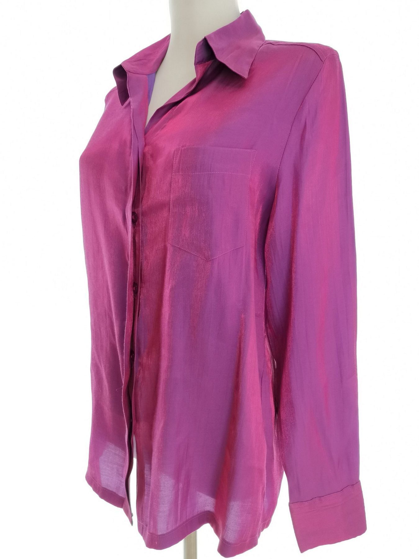 B Vintage Stl 38 Färg Fuchsia Krage Knäppt Skjort Blus Långärmad Material Viskos