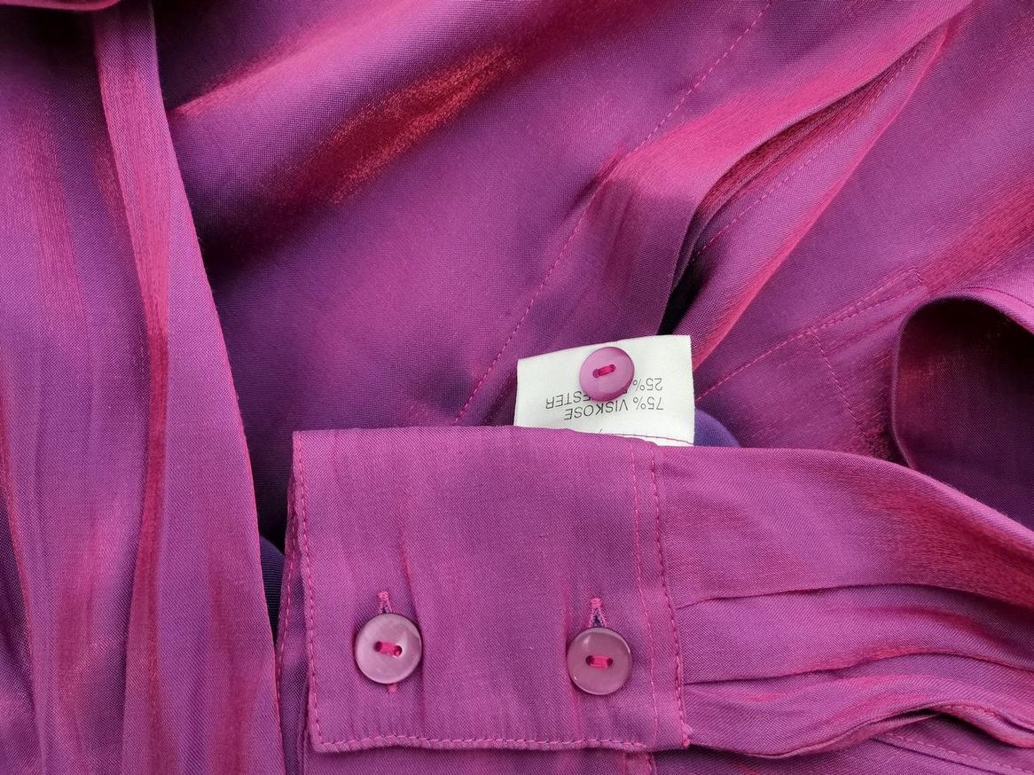 B Vintage Stl 38 Färg Fuchsia Krage Knäppt Skjort Blus Långärmad Material Viskos