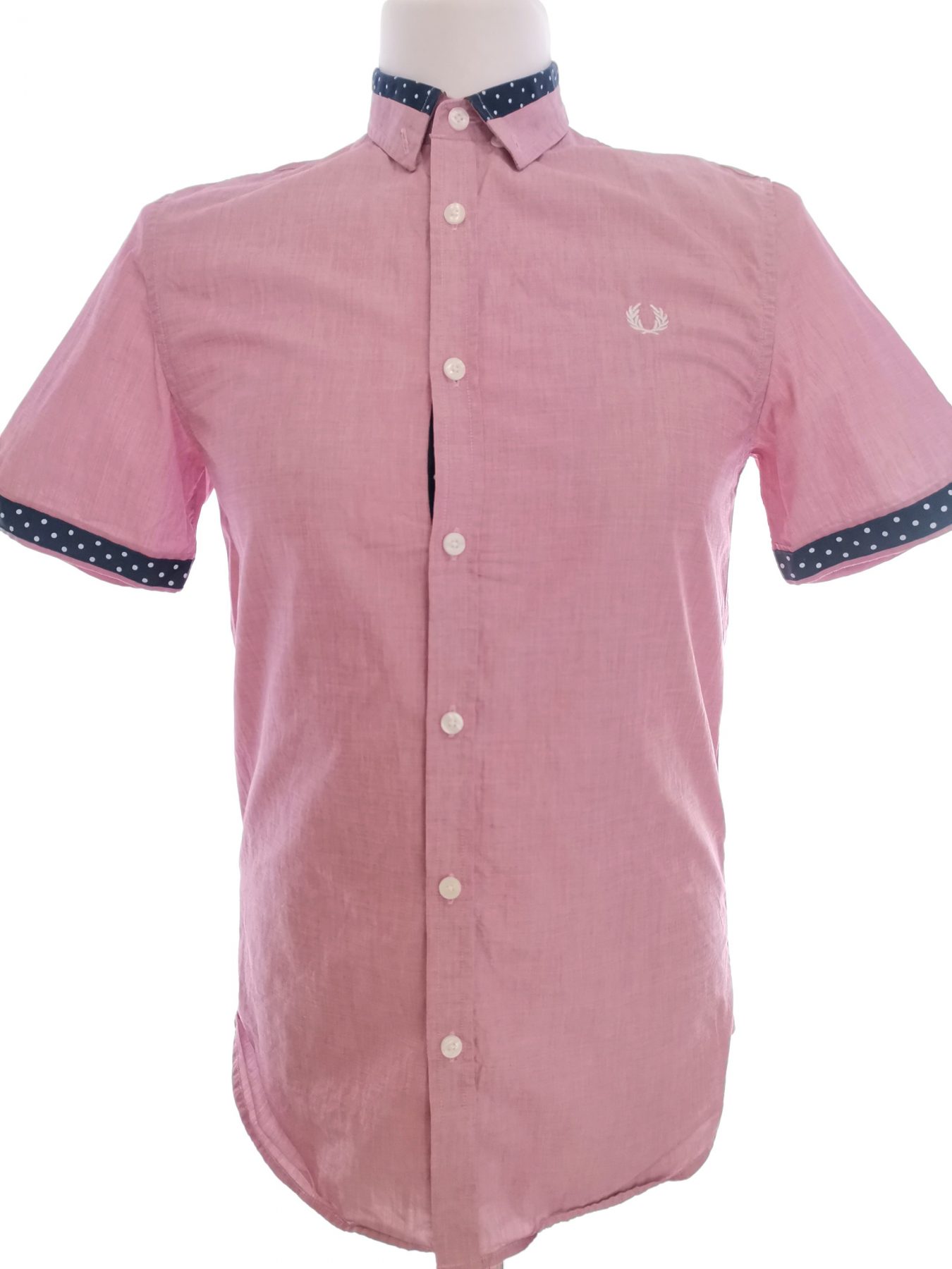 Fred Perry Stl S Färg Rosa Prickar Krage Herr skjorta, casual Kortärmad Material Bomull 100%