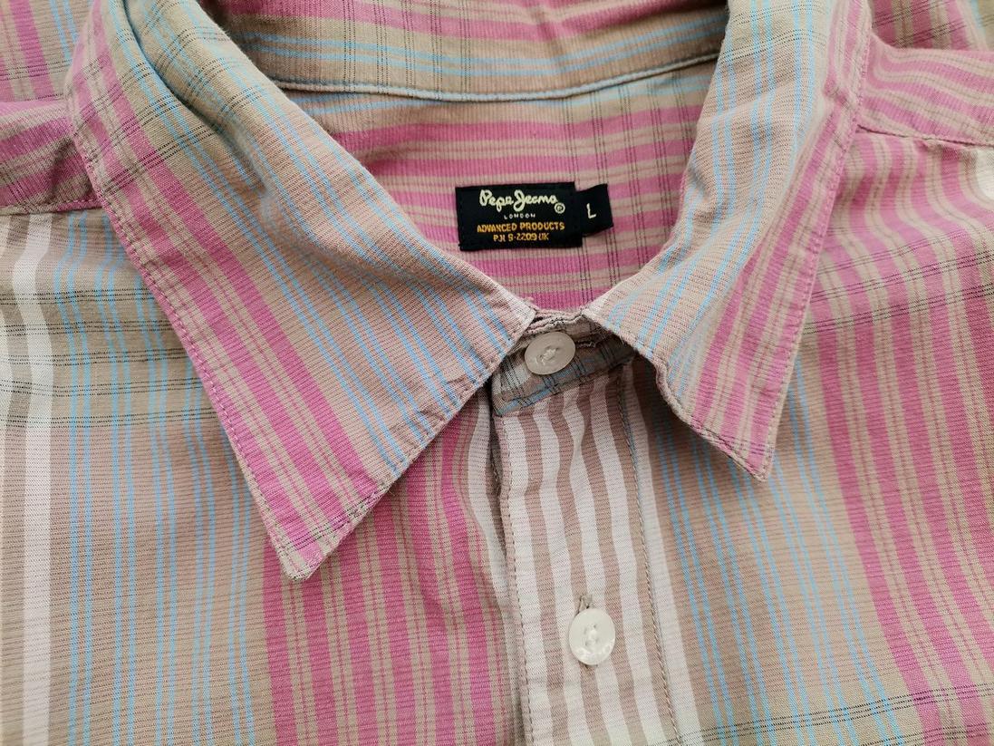 Pepe jeans Stl L Färg Rosa Ränder Krage Herr skjorta, casual Kortärmad Material Bomull 100%