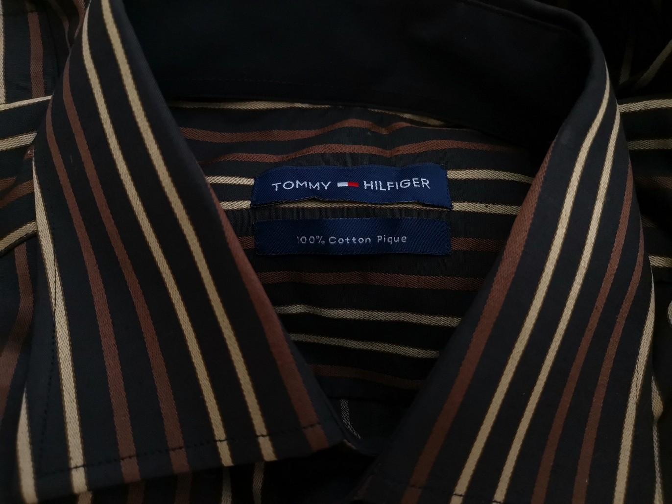 Tommy hilfiger Stl M Färg Brun Ränder Krage Herr skjorta, casual Långärmad Material Bomull 100%