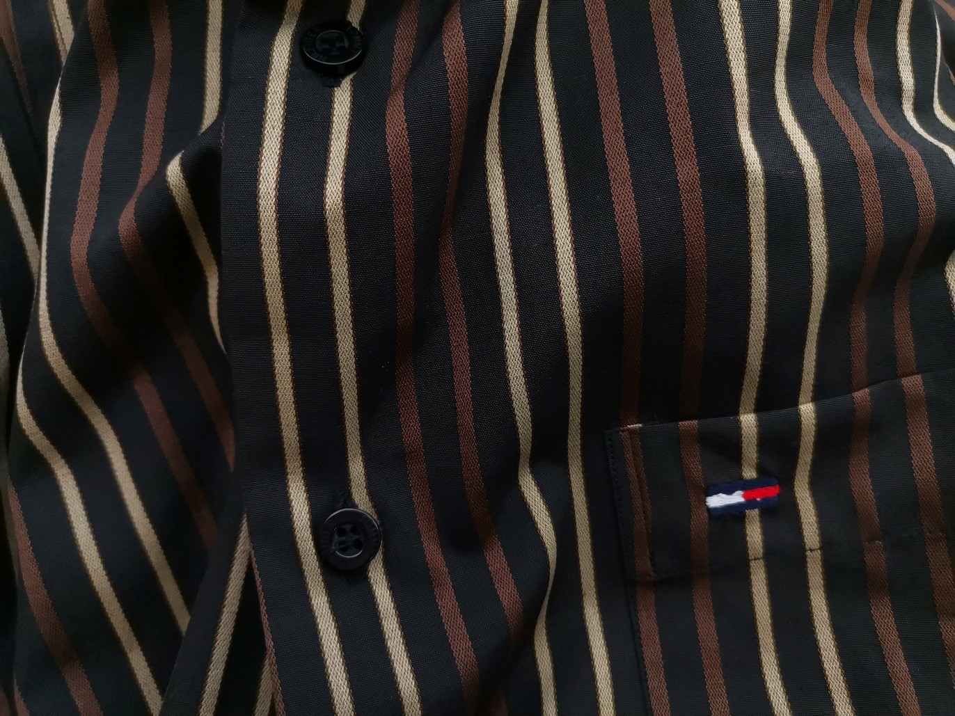 Tommy hilfiger Stl M Färg Brun Ränder Krage Herr skjorta, casual Långärmad Material Bomull 100%