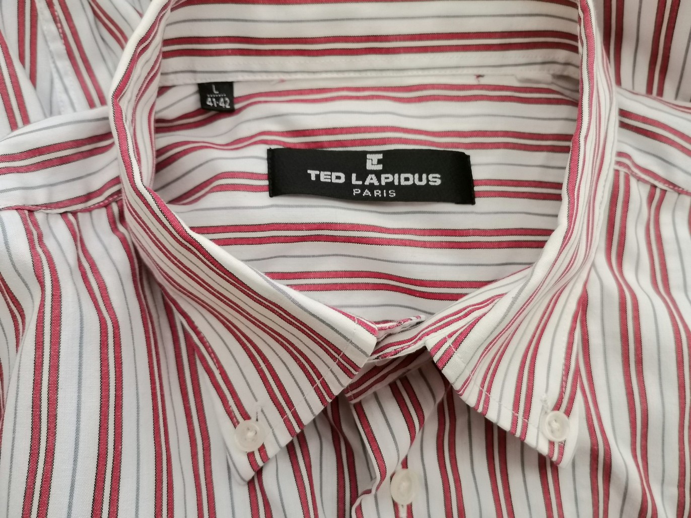 Ted Lapidus Stl 41-42 Färg Röd Ränder Krage Herr Skjorta, elegant Långärmad Material Bomull