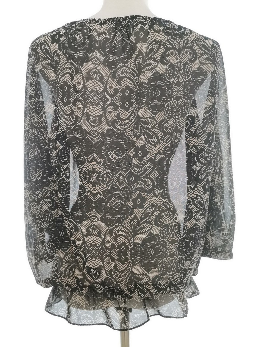 Peacocks Stl 14 (42) Färg Svart Keyhole Crew Neck Peplum Blus Kortärmad