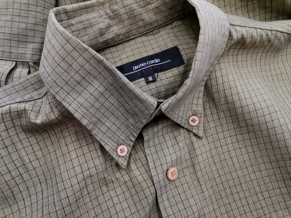 Pierre Cardin Stl M Färg Khaki Rutigt Krage Herr skjorta, casual Långärmad