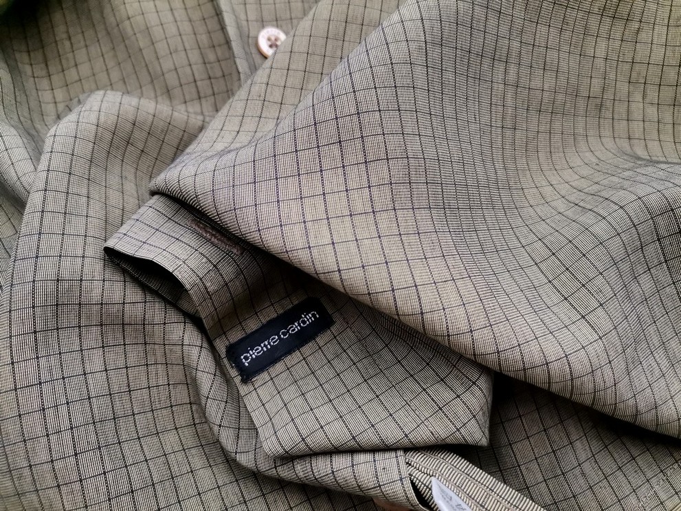 Pierre Cardin Stl M Färg Khaki Rutigt Krage Herr skjorta, casual Långärmad