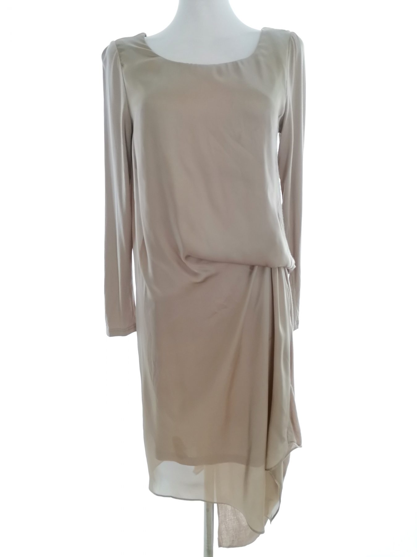 Fran Jane Stl S Färg Beige Rund urringning Maxi Klänning Långärmad Lång Material Rayon