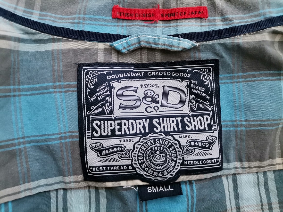 Superdry Stl S Färg Blå Rutigt Krage Herr skjorta, casual Långärmad Material Bomull 100%