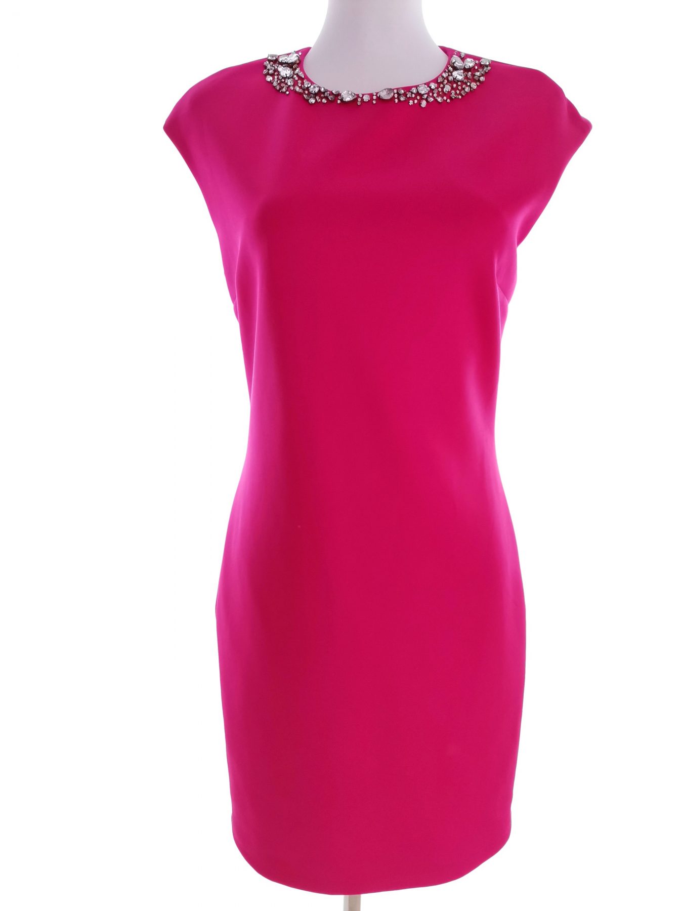 Ted Baker Stl 2 (38) Färg Fuchsia Rund urringning Kroppsnära Klänning Kortärmad Knälängd