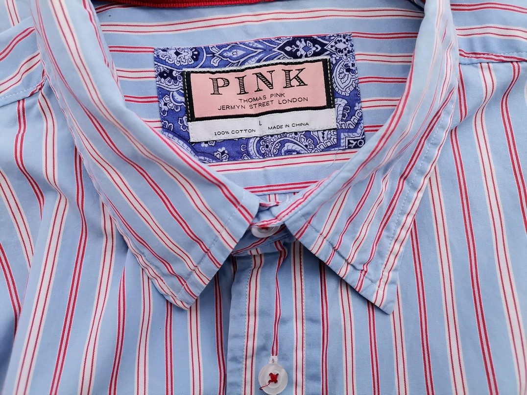 Pink Thomas Pink Stl L Färg Blå Ränder Krage Herr skjorta, casual Långärmad Material Bomull 100%