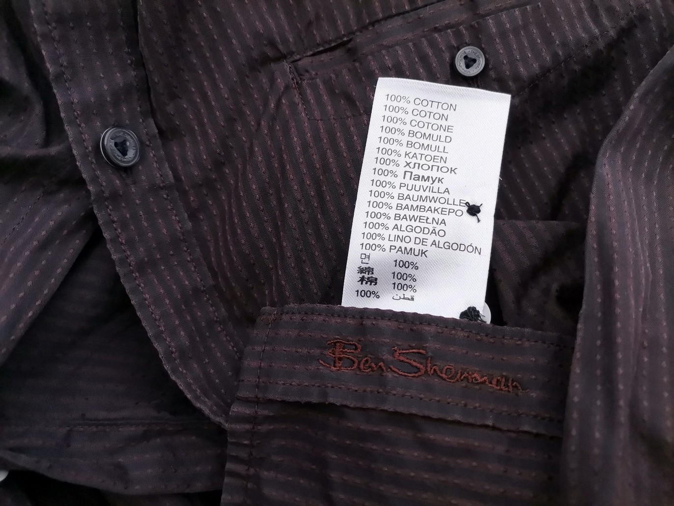 BEN SHERMAN Stl L Färg Svart Ränder Krage Herr skjorta, casual Långärmad Material Bomull 100%