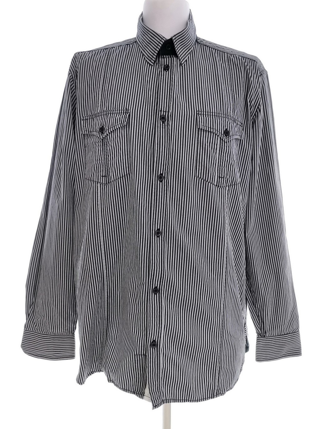 Jack & jones Stl XXL Färg Svart Ränder Krage Herr skjorta, casual Långärmad Material Bomull 100%