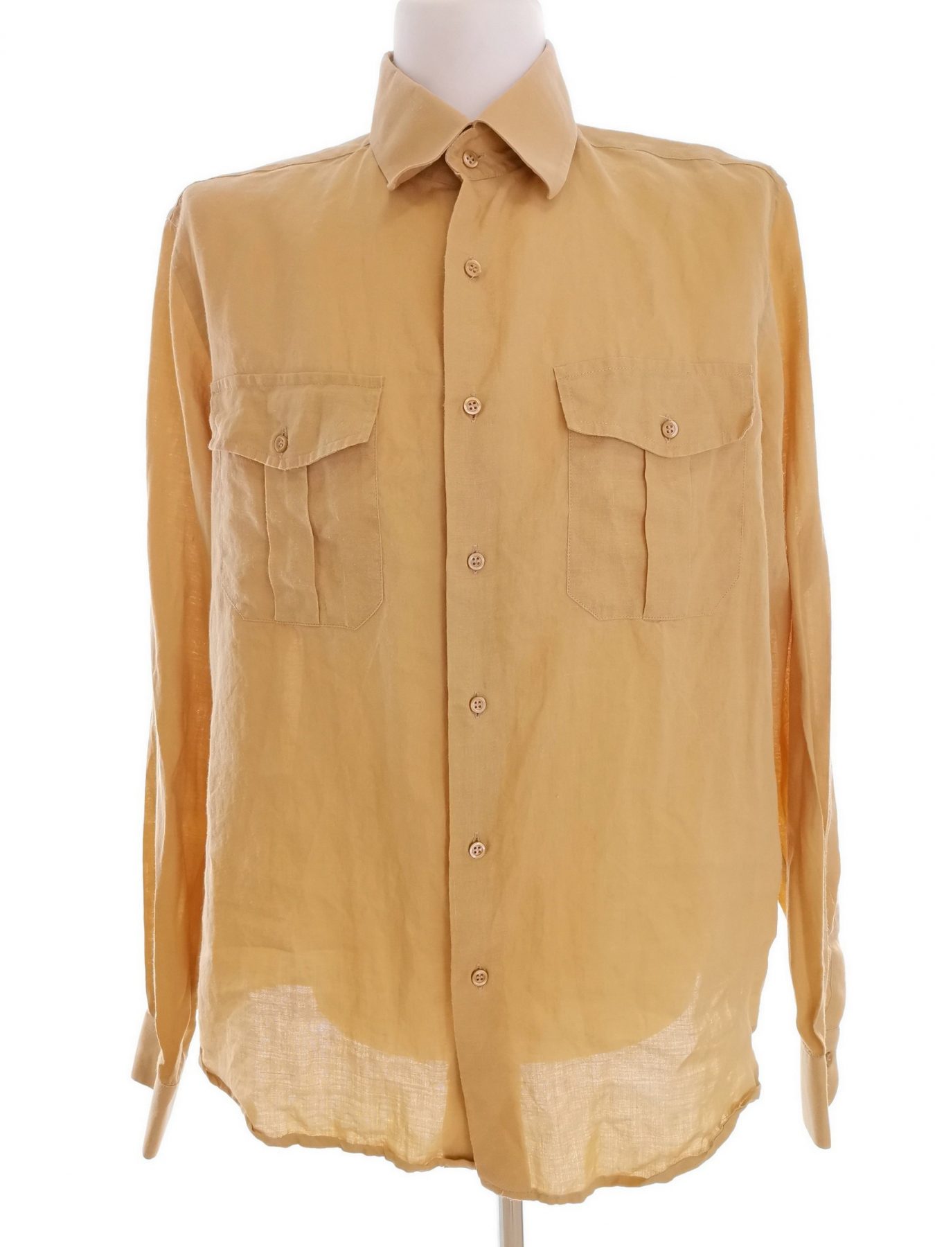 Sisley Stl XL Färg Beige Krage Herr skjorta, casual Långärmad Material Lin 100%